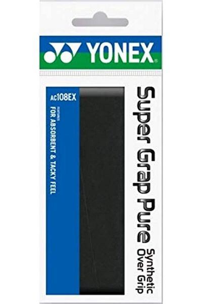 YONEX AC108EX Super Grap Pure Badminton Racquet Grip, Black | Absorbent & Tacky Synthetic Leather Grip