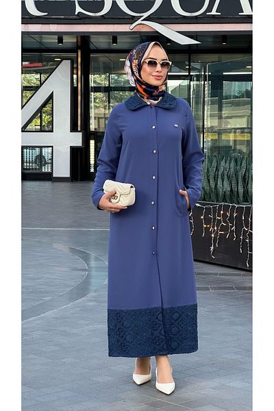 Nihle Ni̇hle 1338-05-25 Large Size Collar and Skirt End Lace Detail Front Buttoned Cap Size 50-56