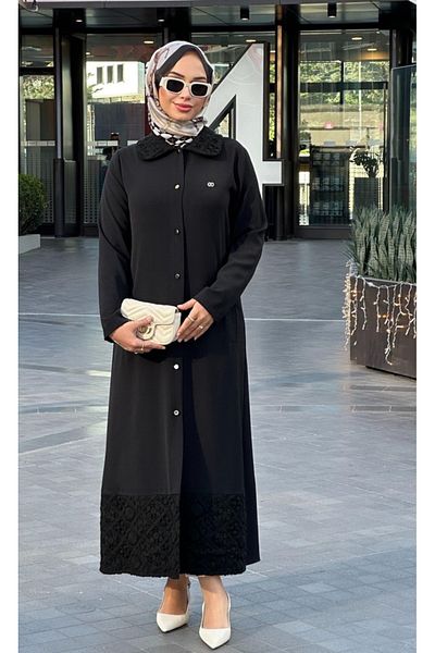 Nihle Ni̇hle 1338-05-25 Large Size Collar and Skirt End Lace Detail Front Buttoned Cap Size 50-56