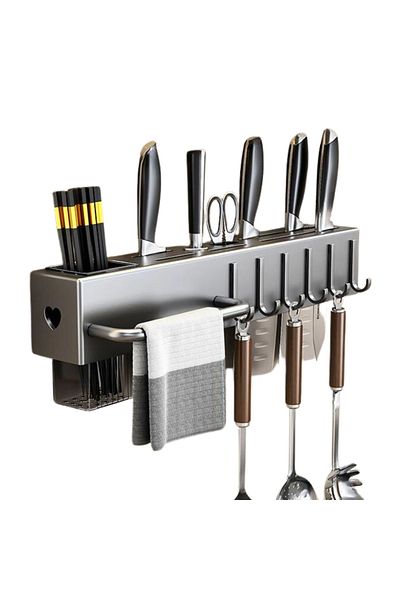 OEM Kitchen wall organizer, 40 cm, 6 hooks, one towel holder, made of steel
