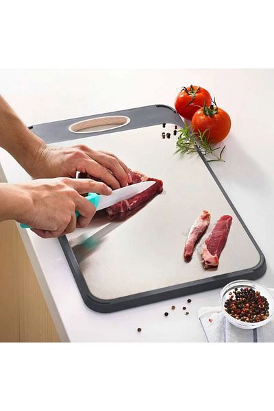 OEM Tocator bucatarie reversibil, tocator legume carne cu canale anti-scurgere, multifunctional, gri