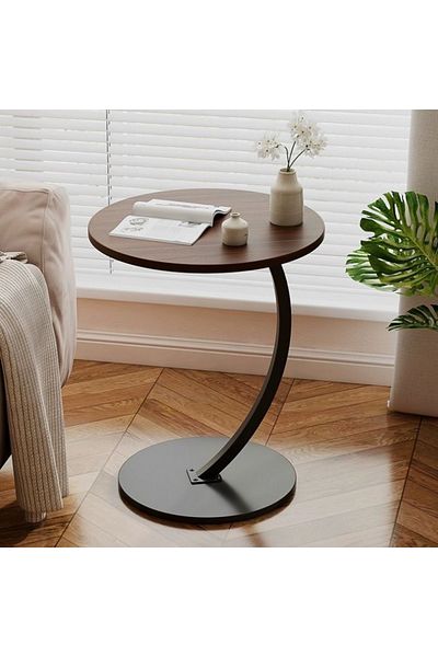Viyogo Masuta rotunda pentru cafea, MDF cu metal, 40 x 62.5 cm, maro cu negru