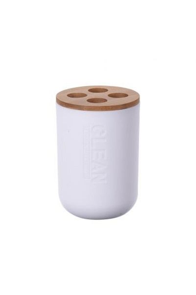 Homelux Bathroom Cup 300 ml, 7x7x11 cm, bamboo/polymer, white/natural
