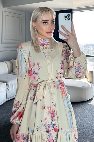benguen Φόρεμα Hijab με σχέδιο Lemon Yellow 513-1