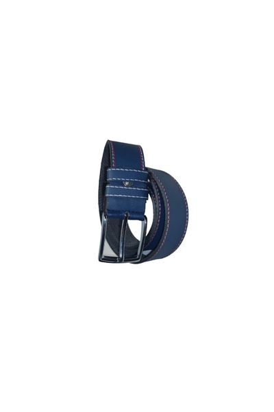 OEM Curea de Barbati, Piele Naturala, Cusatura Dubla, latime 4 cm, Bleumarin