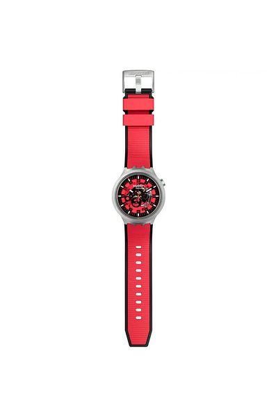 Swatch ساعة للجنسين بحركة كوارتز تناظرية مع علبة من الفولاذ المقاوم للصدأ مقاس 47 مم وسوار مطاطي