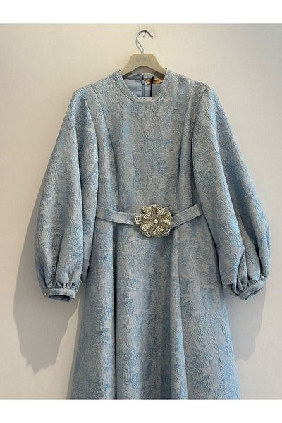 Kayra Balloon Sleeve Jacquard Stylish Dress