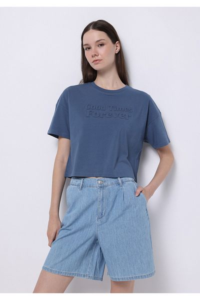 Colin's Regular Fit Round Neck Printed Women's Blue Short Sleeve T-Shirt