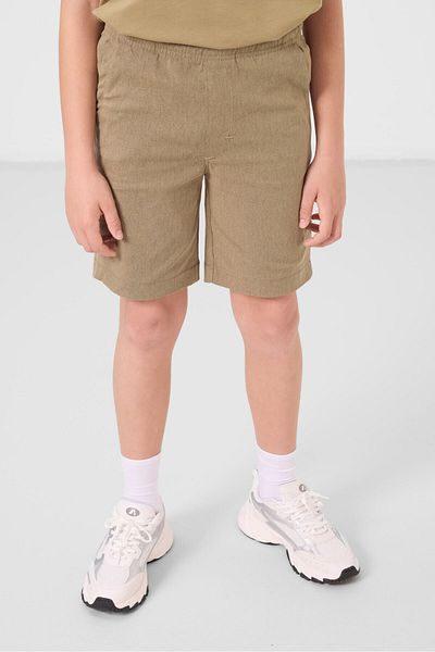 TOMMY LIFE Σκούρο μπεζ-καμήλα βαμβακερό Oversize Fit Υφαντό ελαφρύ εύκαμπτο ανδρικό σορτς Chino - 11278