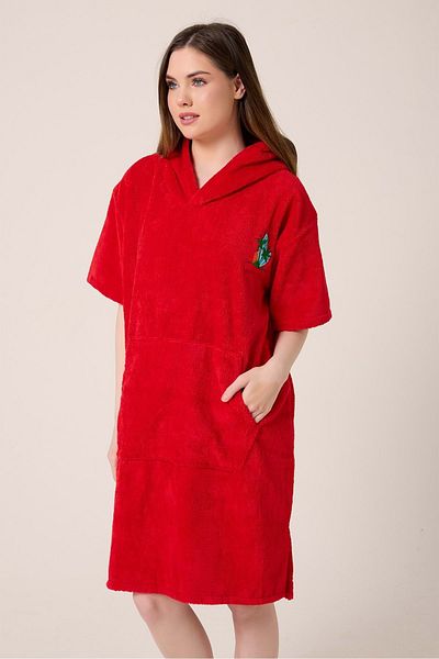 VEVİEN HOME Palm Surf Brodat Adult Surfing Summer Poncho Prosop de plajă cu glugă Claret Red