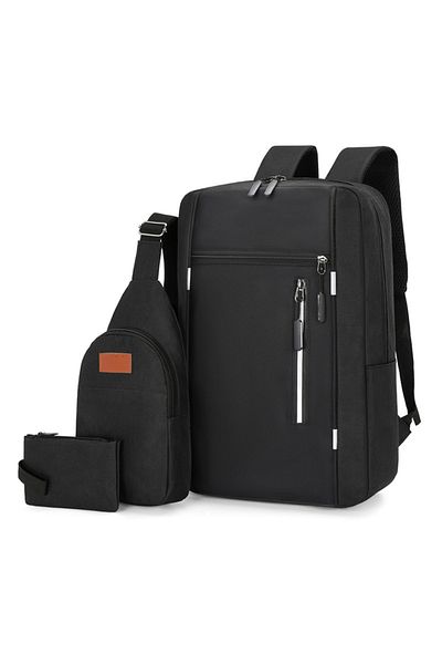 OEM Set 3 piese, Rucsac Smart Pack, Negru, panza oxford, port usb extern
