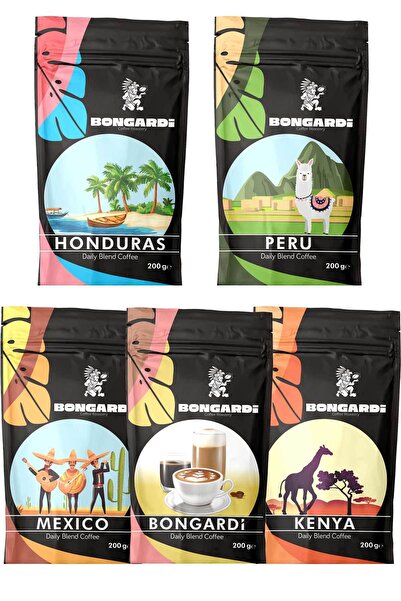 Bongardi Coffee Kenya Peru Honduras Meksika Daily Blend Kahve Seti 5x200g(ÇEKİRDK VEYA ÖĞÜTÜLMŞ SEÇİLEBLİR)