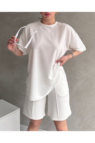 Tarz Cool Kadın Modal Kumaş Oversize Kısa Kollu Kadın Eşofman Takımı, Şortlu, Bağcıklı Yumuşak Kumaş