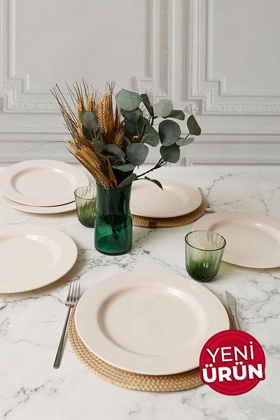 Keramika Cream Serving Plate 28 cm 6 Pieces 030