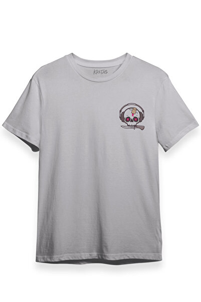 Kretas Unisex siva T-shirt slušalica za slušanje muzike u obliku lubanje, min...