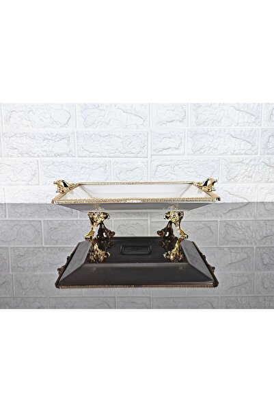 atabey home Porcelain Large Plain Square Serving Plate-Presentation Bowl Cast Gold Frame and Small 4 Legs 27cm