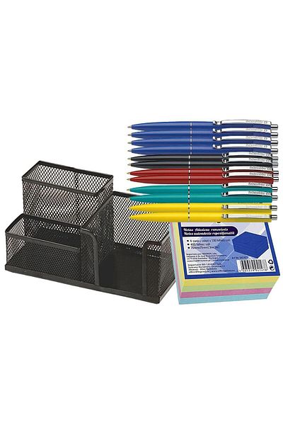 SCHNEIDER Office Premium Set-12 Schneider Pens - Black Metal Holder and Color Cube
