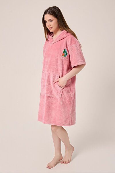 VEVİEN HOME Palmiye Sörf Nakışlı Yetişkin Sörf Yazlık Panço Kapüşonlu Plaj Havlusu GÜL