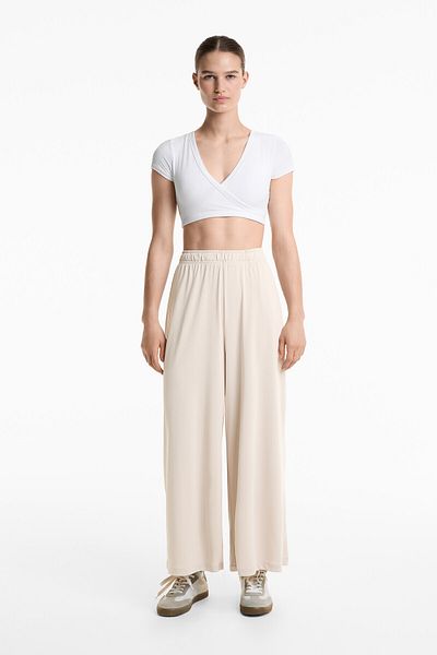 Oysho Wide-leg Floaty Crop Trousers With Soft-touch Modal