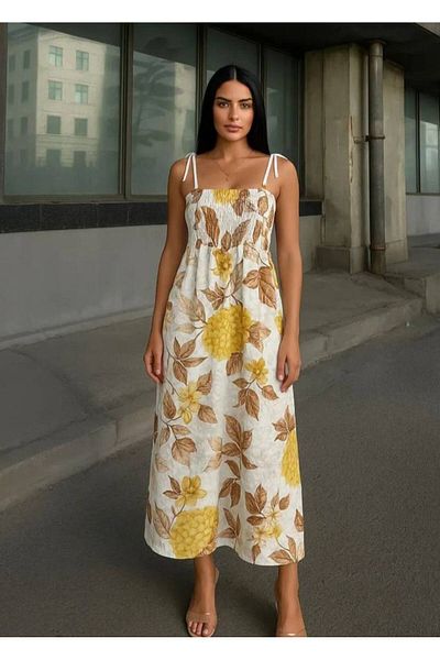 BETULAKSUBUTİK Leaf Patterned Strappy Dress