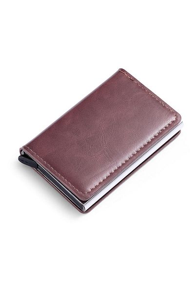 OEM Anti-fraud wallet, Compact, Brown, Eco-leather, aluminum alloy, Fits 6-7 cards