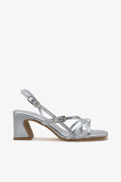 LOJO Women's Buckle Strap Heeled Sandals Novley Silver