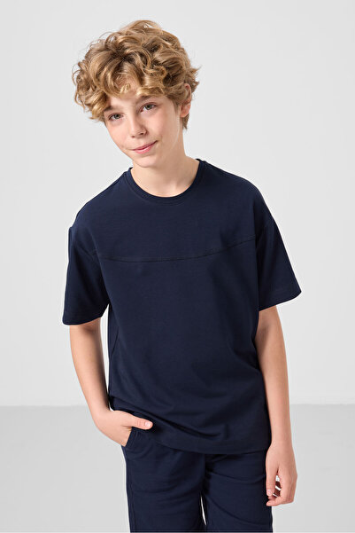 TOMMY LIFE Navy Blue Cotton Oversize Fit Woven Lightweight Flexible Chino Boy Shorts Suit - 11279