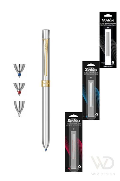 Scrikss 93 Series Multifunction Gold Chrome (Balloon Pen Blue and Red & Versatile) + Refill Gift