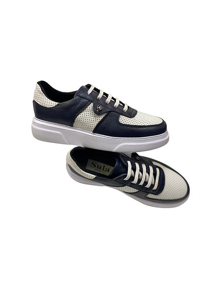 SULA Men's Lace-Up Sneakers Leather White-Lacquered Leather Stitched Poly Sole