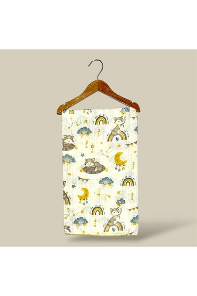 HEPSİ BEBEK 100% Organic Cotton Muslin Summer Seasonal Baby Blanket – Fox Rainbow Pattern