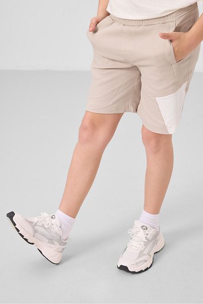 TOMMY LIFE Ecru-Stone Cotton Oversize Fit Woven Light Flexible Chino Boy Shorts Set - 11275