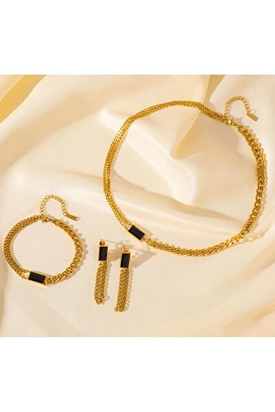 DESİGNEDBYD Waterproof Set Takım 316L Paslanmaz Çelik Vintage Modern Bileklik+Kolye+Küpe