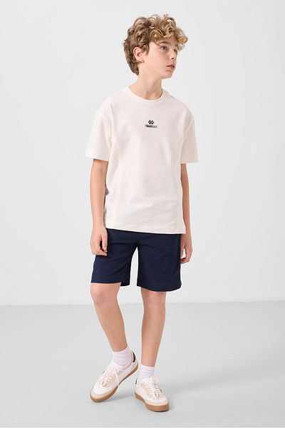 TOMMY LIFE Εκρού-Μπλε Navy Cotton Oversize Fit Υφαντό ελαφρύ εύκαμπτο σορτς Chino Boy - 11276