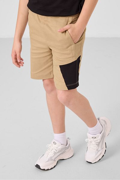 TOMMY LIFE Black-Dark Beige Cotton Oversize Fit Woven Lightweight Stretchy Chino Boy Shorts Suit - 11275