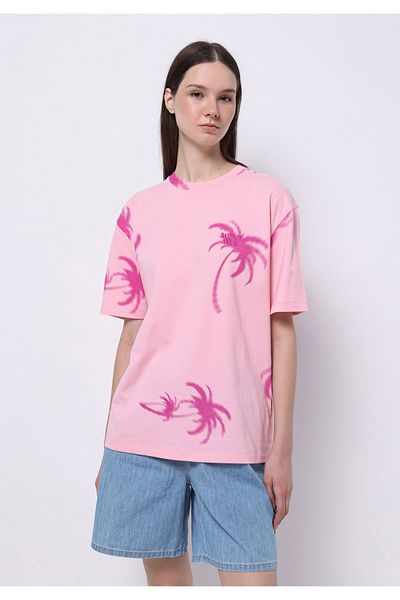 Colin's Regular Fit Round Neck Printed Women's Pink Short Sleeve T-Shirt