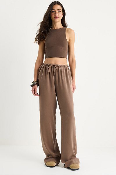 Bianco Lucci Women's Pocket Detailed Elastic Waist Binding Detailed Summer Lyocell Trousers Yp5424 60283375
