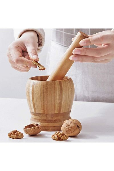 Bisbell Manual Grinder Wooden, Morter & Pestle Set 11Cm