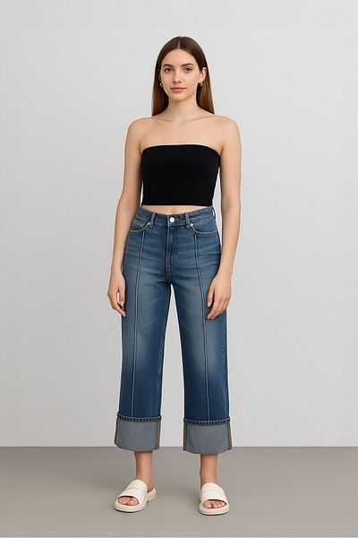 Bluewhite Pantaloni de damă cu talie înaltă, cu tiv, cu tiv, cu tiv, cu tiv, cu tiv, cu tiv, cu tiv, cu tiv, cu tiv