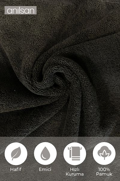Anılsan 2 Pack Zeru Anthracite Hand Towels - 50X70 Cm, 225 Gr, 100% Cotton, Spa and Hotel Towels, Daily Use