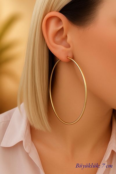 Quella Takı Tarnish Free Steel Thin Big Hoop Gold Earrings