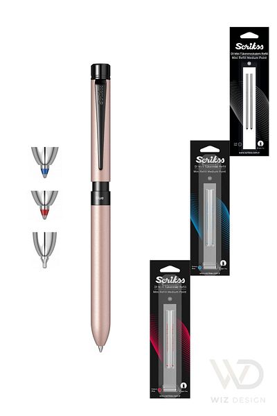 Scrikss 83 Series Sport Multifunction Rose (Blue and Red Ballpoint Pen & Versatile) + Refill Gift