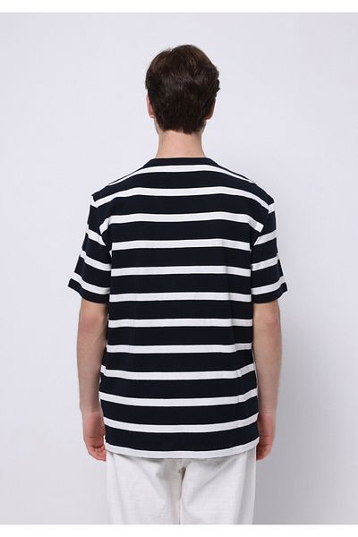 Colin's Comfort Fit Round Neck Striped Men's Navy Blue Short Sleeve T-Shirt