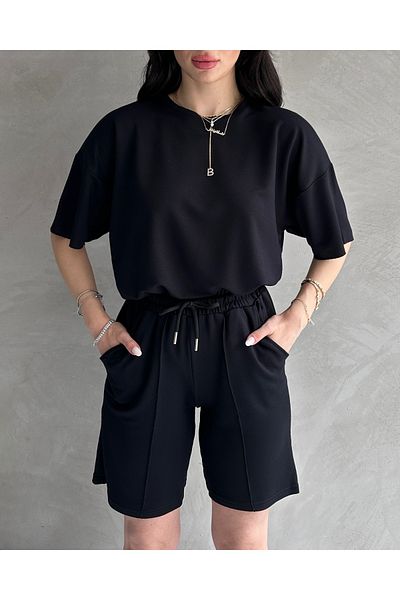 Tarz Cool Women's Modal Fabric Oversize Short Sleeve Women's Tracksuit Set with Shorts, Soft Fabric with Laces