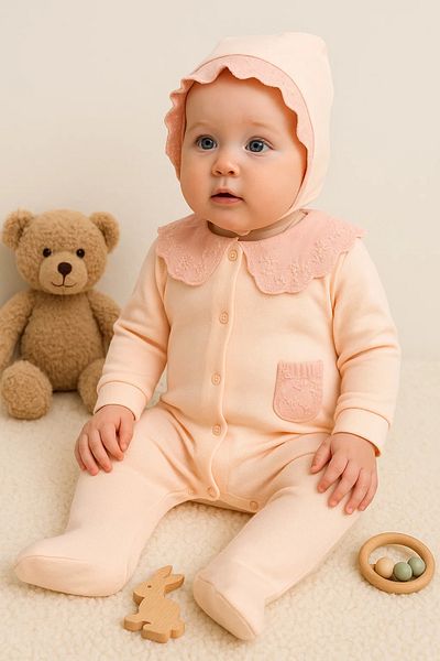 Babydonat بذلة للفتيات الصغيرات بياقة دانتيل ومفصلة، ​​100% قطن