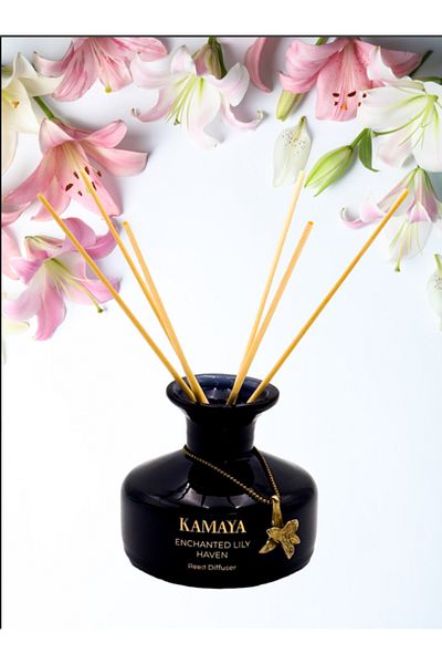 Kamaya Enchanted Lily haven 150 ml Reed diffuser with metal charm+ refill with two sets of reeds
