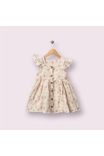 atölye kids Düğmeli Çiçek Baskılı MÜSLİN Elbise trend tarz moda bayramlık günlük