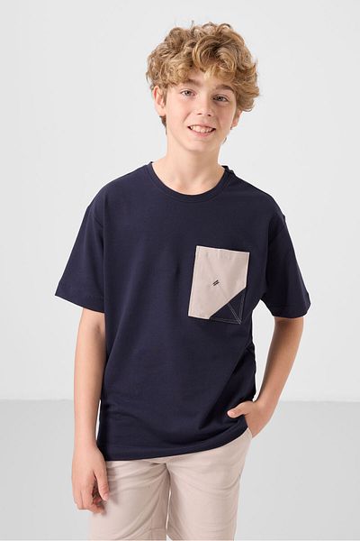 TOMMY LIFE Σετ σορτς για αγόρια Navy Blue-Stone Cotton Oversize Fit υφαντό ελαφρύ εύκαμπτο Chino - 11278