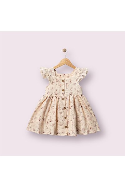 atölye kids Buttoned Floral Printed Muslin Dress Trend Style Fashion Festive Daily