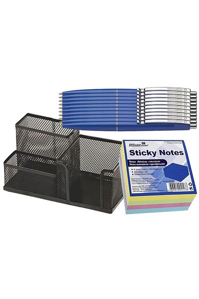 SCHNEIDER Office Premium Set-10 Schneider Pens - Blue, Black Metal Holder and Color Cube