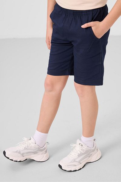 TOMMY LIFE Beige-Navy Blue Cotton Oversize Fit Woven Lightweight Flexible Chino Boy Shorts Suit - 11277